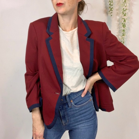 The Limited Jackets & Blazers - NWT THE LIMITED stretch cotton blazer burgundy maroon navy trim